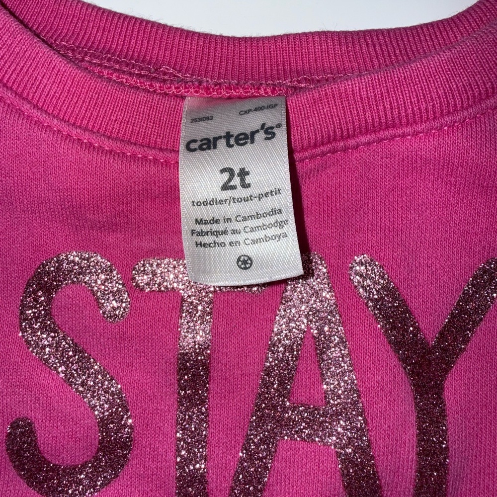 Carter’s Baby Girl “Stay Magical” Pink Peplum Fleece Sweatshirt Size 2T